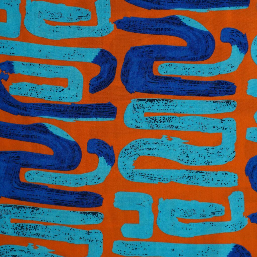 Preview: Viskose Druck grafisches Muster türkis blau orange
